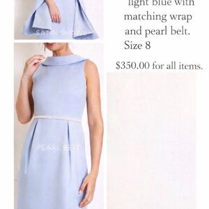 Elegant Light Blue Dress with Pearl Belt